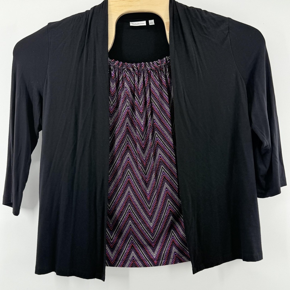 Croft & Barrow Blouse Womens Petite Medium Chevron Print 3/4 Sleeve‎ Layered Top